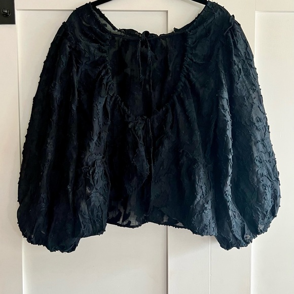 Free People Black Textured Blouse - Picture 2 of 8